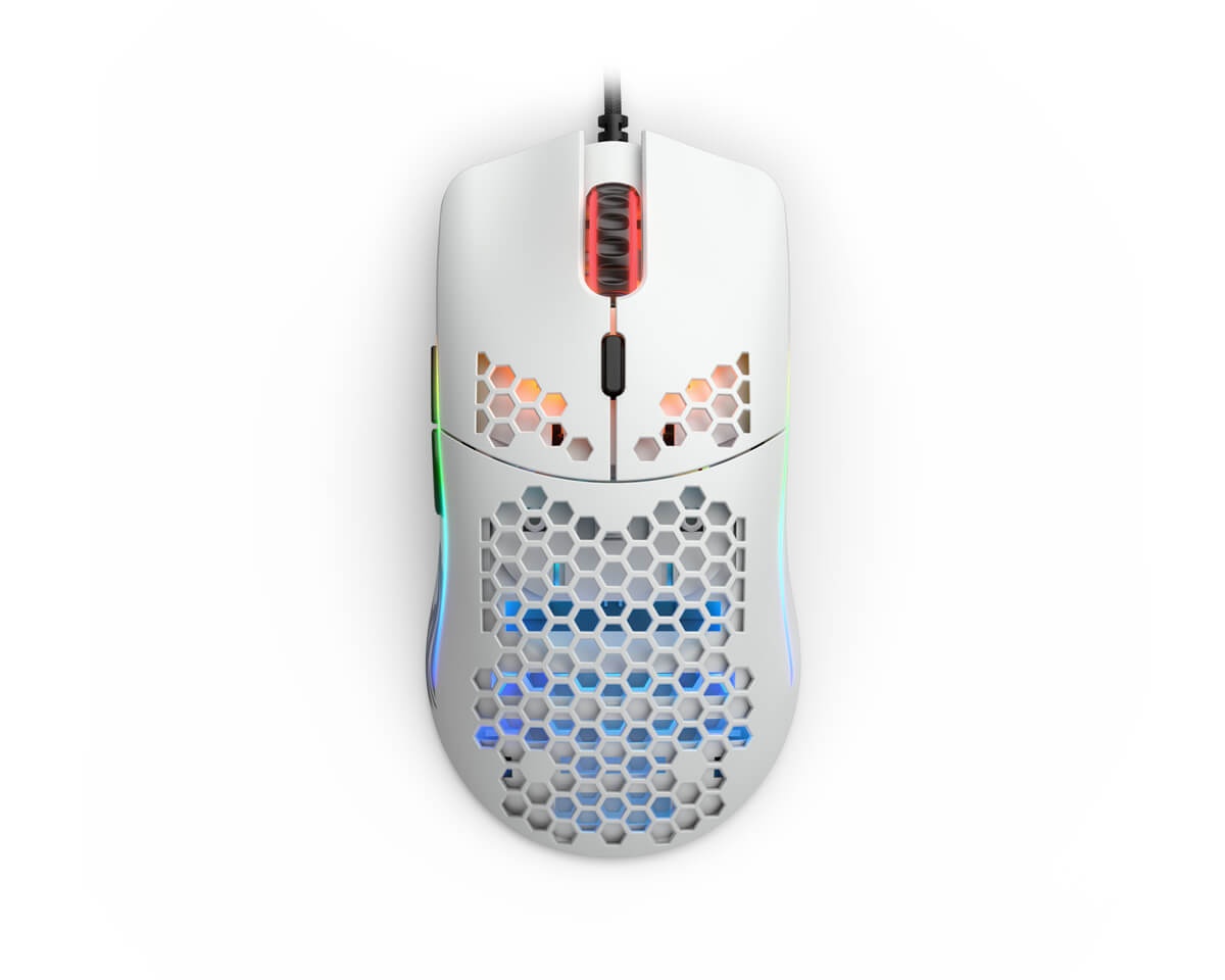 white gaming mouse with holes