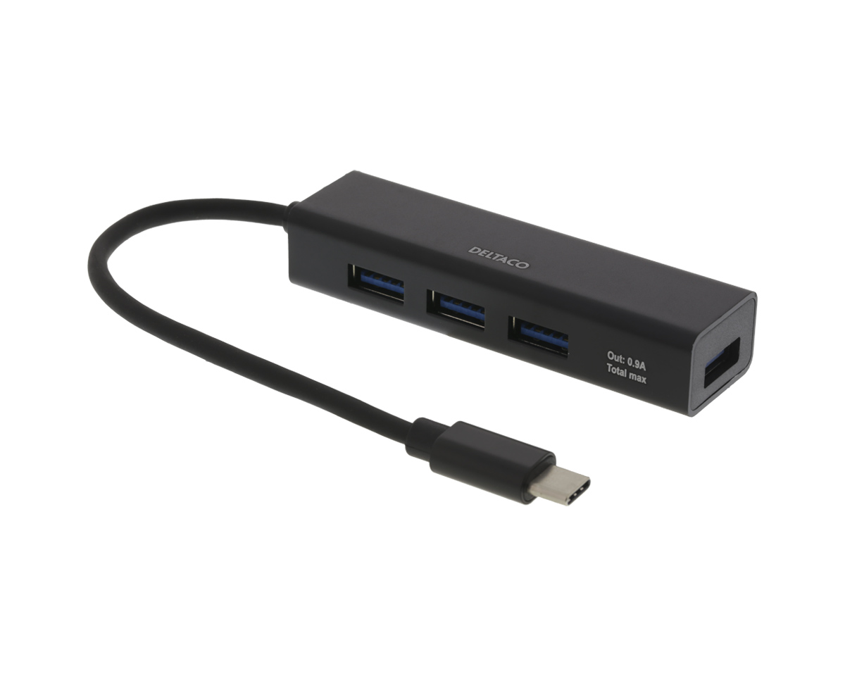 4-Port USB-C Hub, USB-C to 4x USB-A Ports, USB 3.0, Black