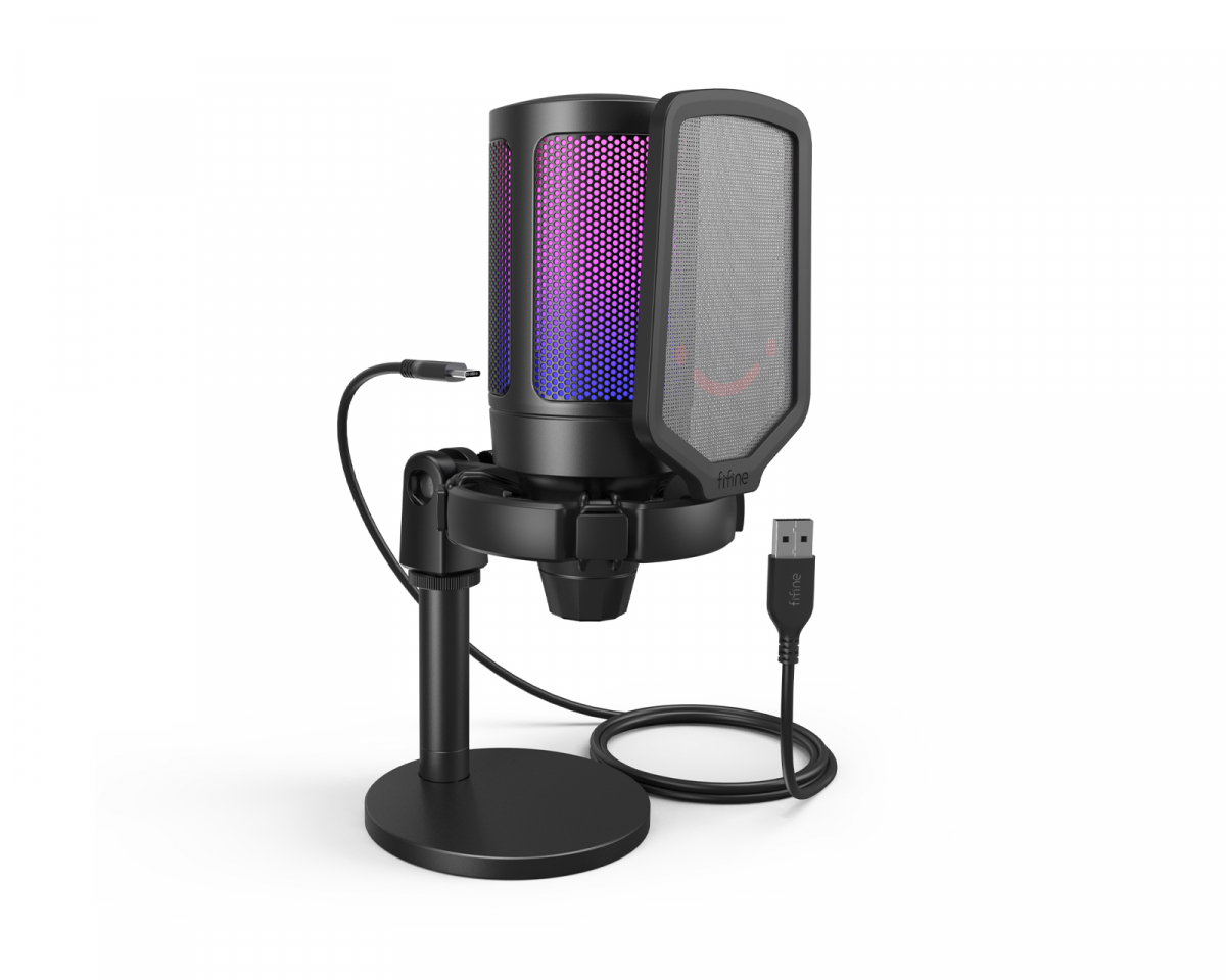 FIFINE AmpliGame AM8 RGB USB/XLR Dynamic Mic with Touch-mute Button, I/O  Controls, Live Monitoring Jack for Streaming