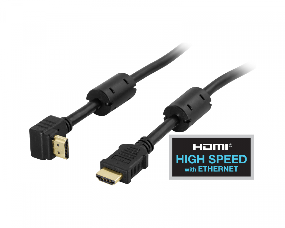 Deltaco Angled HDMI Kabel High Speed with Ethernet, 4K, Ultra HD in 60Hz Black - 0.5m - us.MaxGaming.com