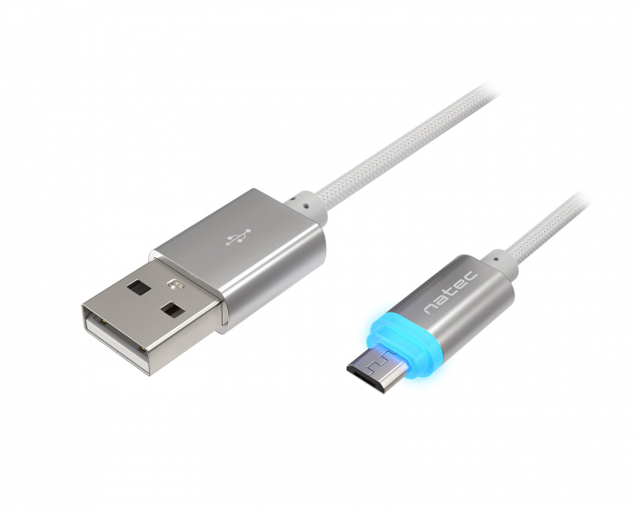 Natec PRATI Charging Cable Micro USB to USB-A 2.0 - Silver LED 1m
