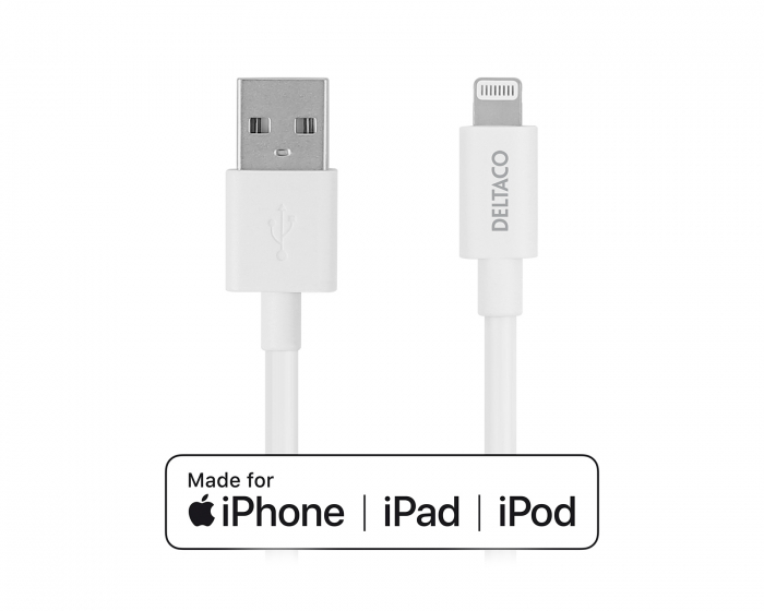 Deltaco USB-A to Lightning MFi - Charge/sync cable 0.5m - White