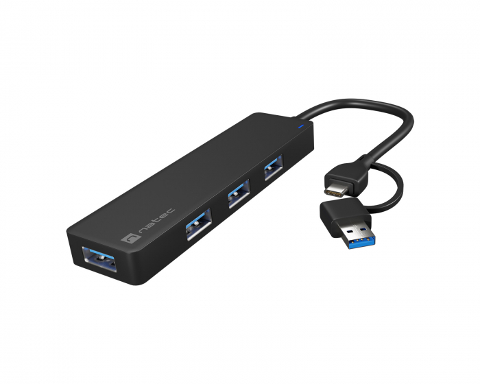 Natec USB-C 3.0 Hub Mayfly Black + USB-A Adapter - USB Hub