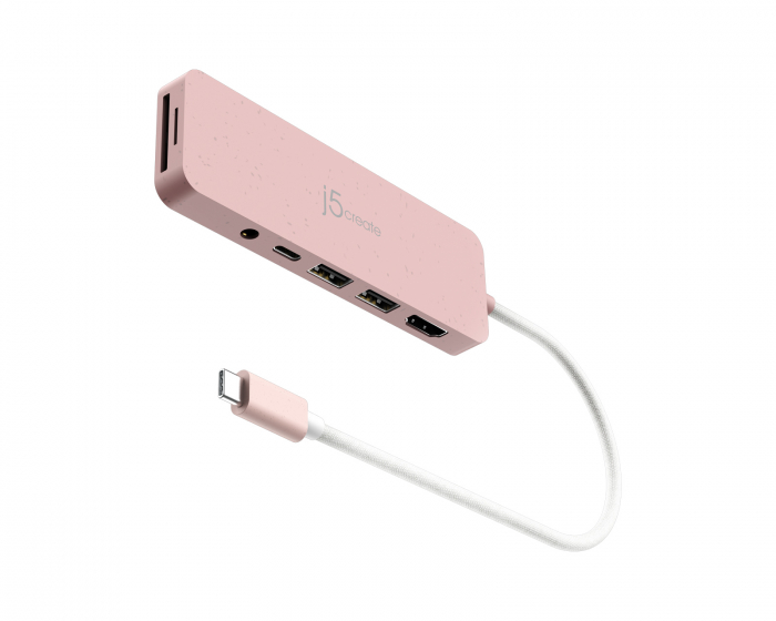 j5create USB-C Multi-Port Hub with 60W Power Delivery - Pink