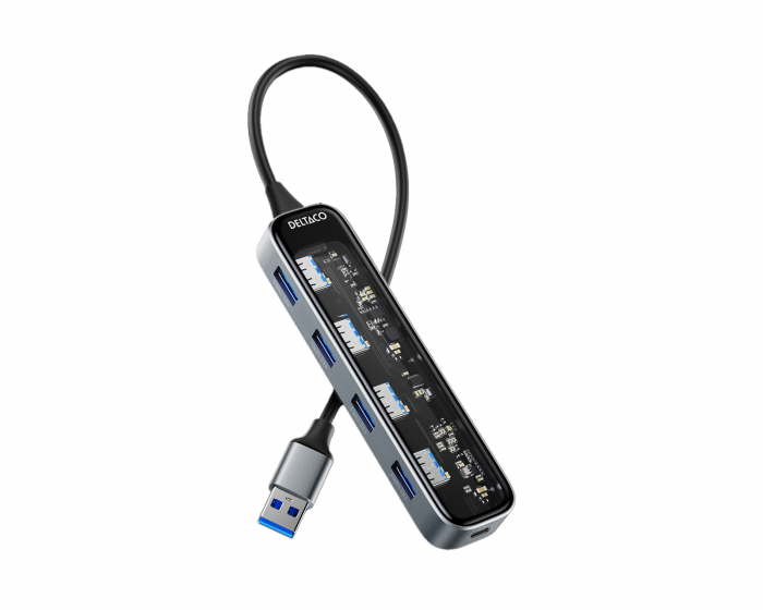 Deltaco Transparent USB Docking Station - 5 ports