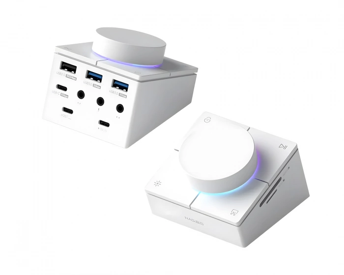 Hagibis USB-C Hub with Knob and Shortcut Buttons - White