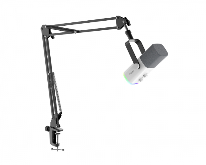 Fifine AM8T USB/XLR Dynamic Microphone and Boom Arm - White