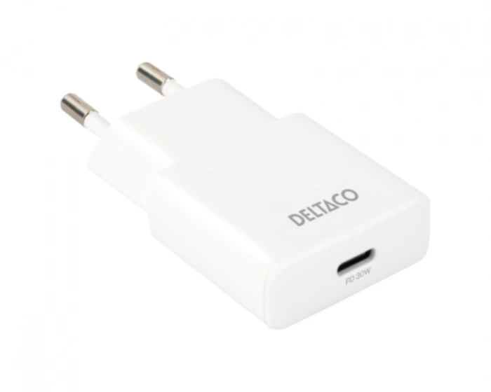 Deltaco 30W USB-C Wall Charger - Slim White