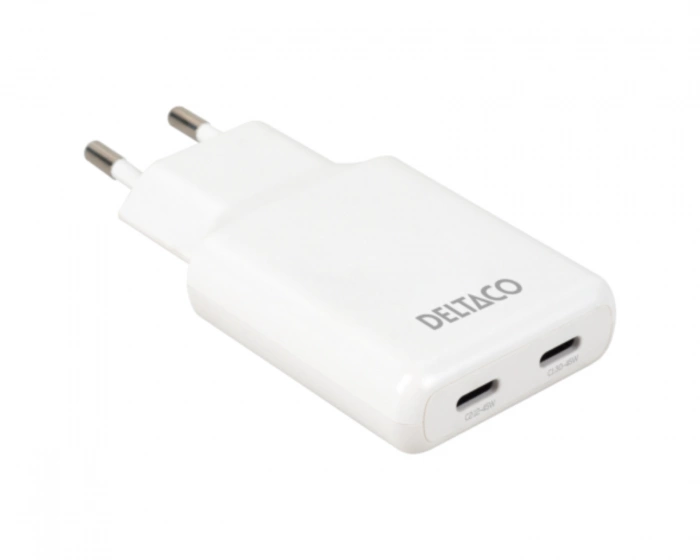 Deltaco 45W 2x USB-C Wall Charger - Slim White