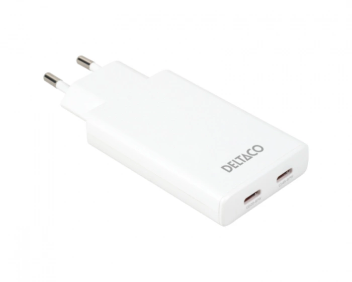 Deltaco 67W 2x USB-C Wall Charger - Slim White