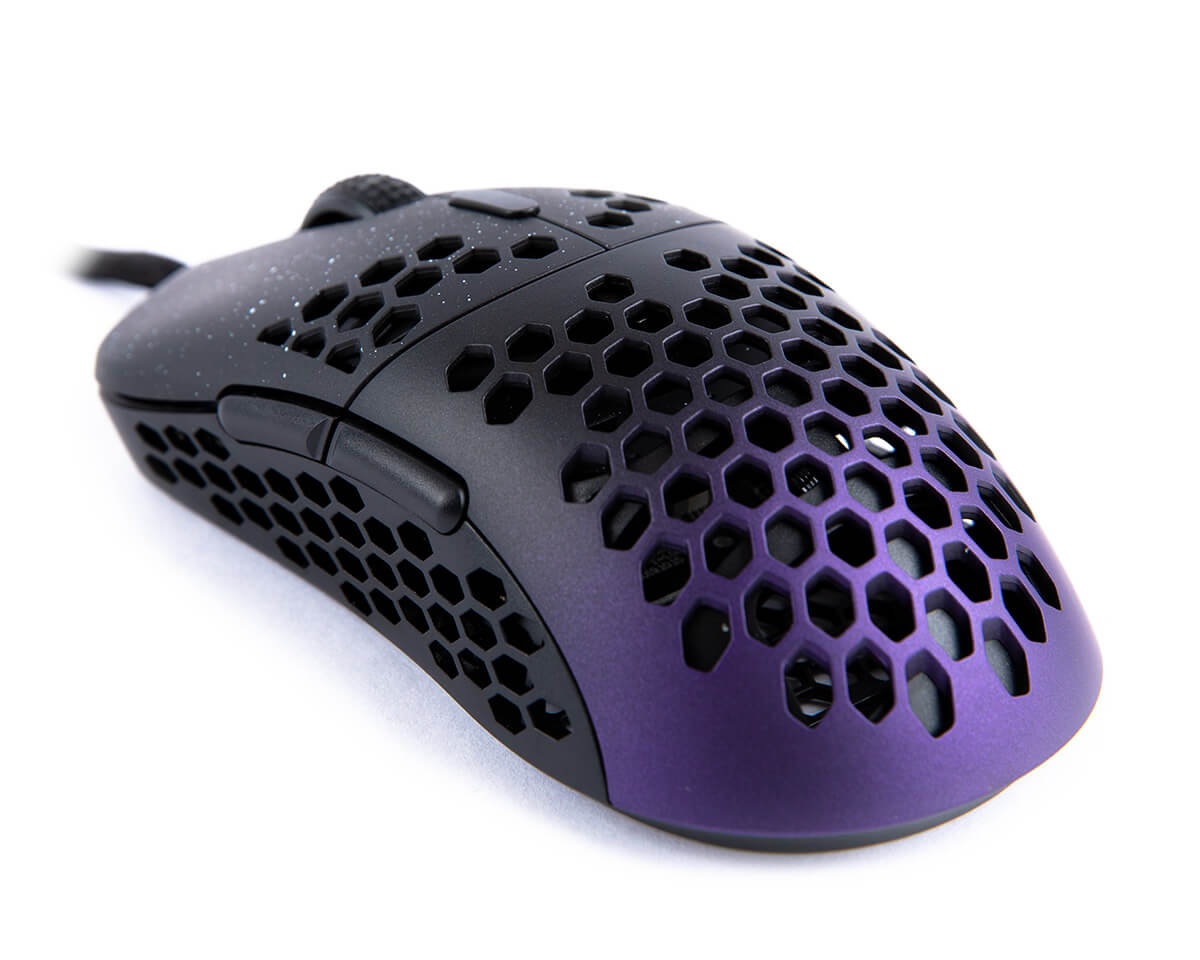 black and purple gaming mouse