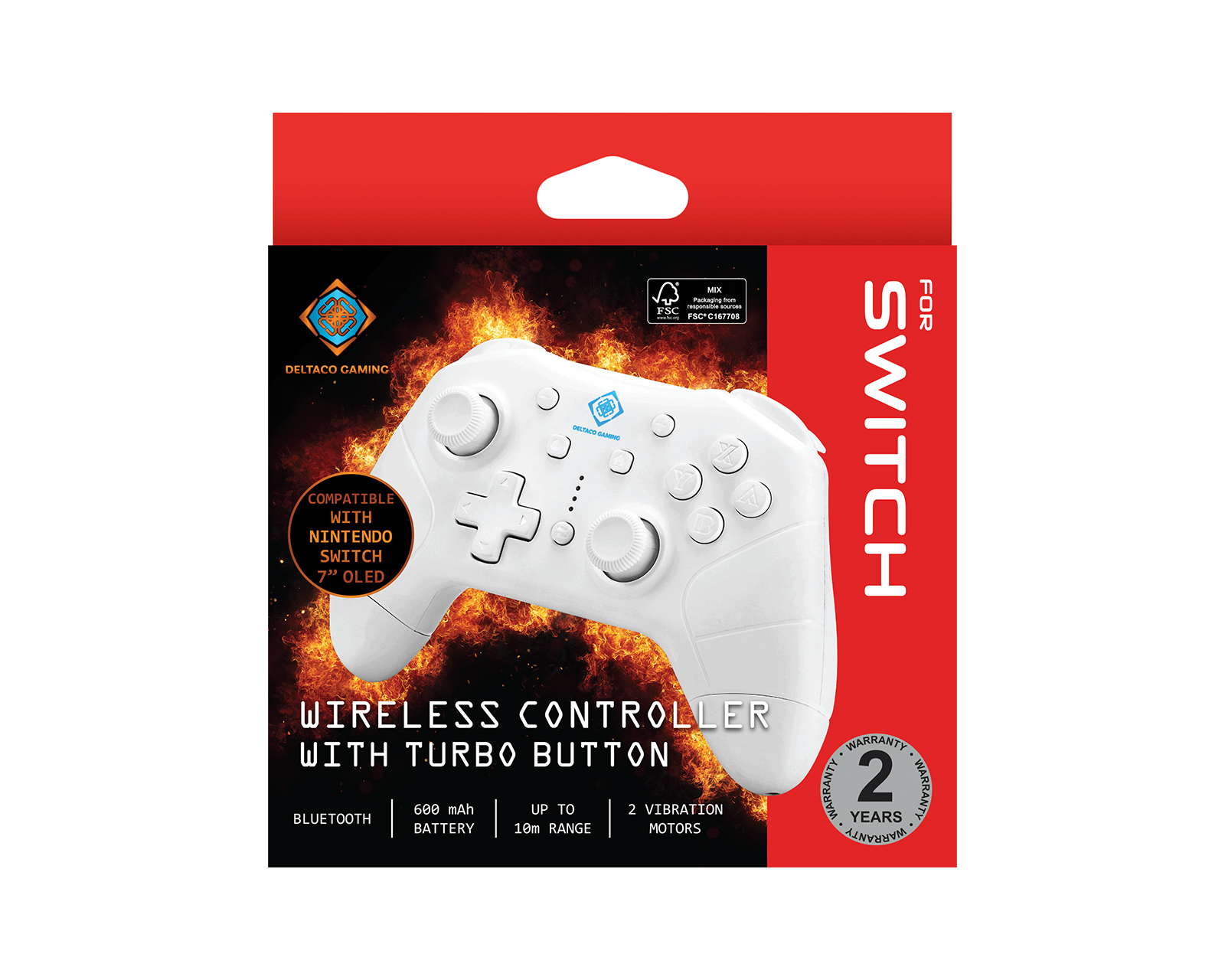 Deltaco Gaming Wireless Controller for Nintendo Switch/PC/Android - White 