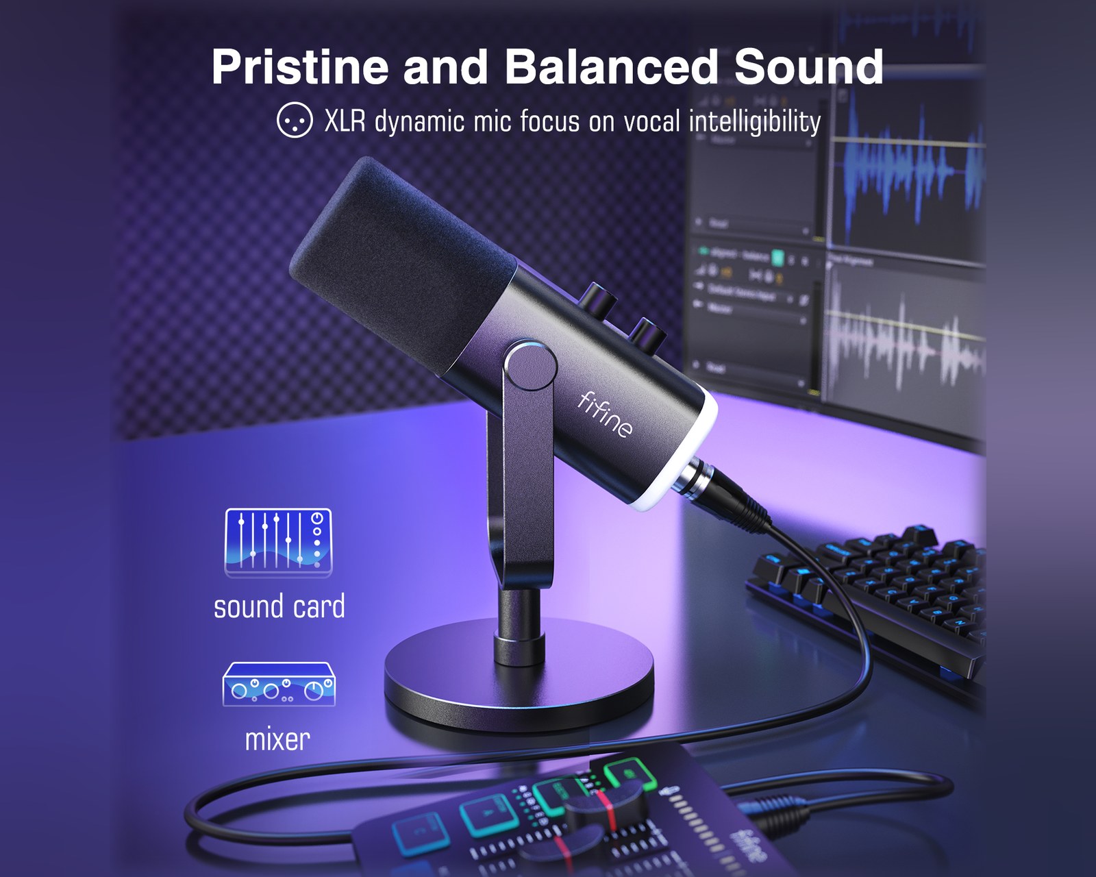 Fifine AMPLIGAME AM8 RGB USB/XLR Microphone - Dynamic Mic - Black