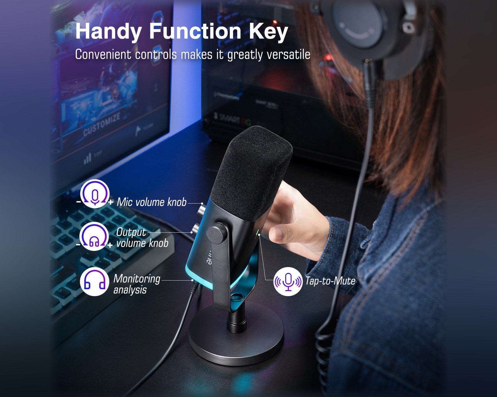 Fifine AMPLIGAME AM8 RGB USB/XLR Microphone - Dynamic Mic - Black