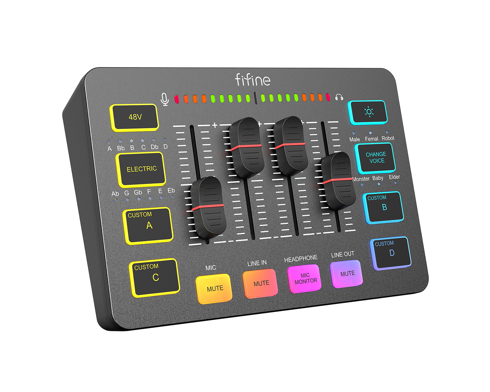 FIFINE AmpliGame SC3 Gaming USB Mixer with XLR/Headset Input, Monitoring,  Line In/Out, Faders, Mute/Voice Effect/Sample