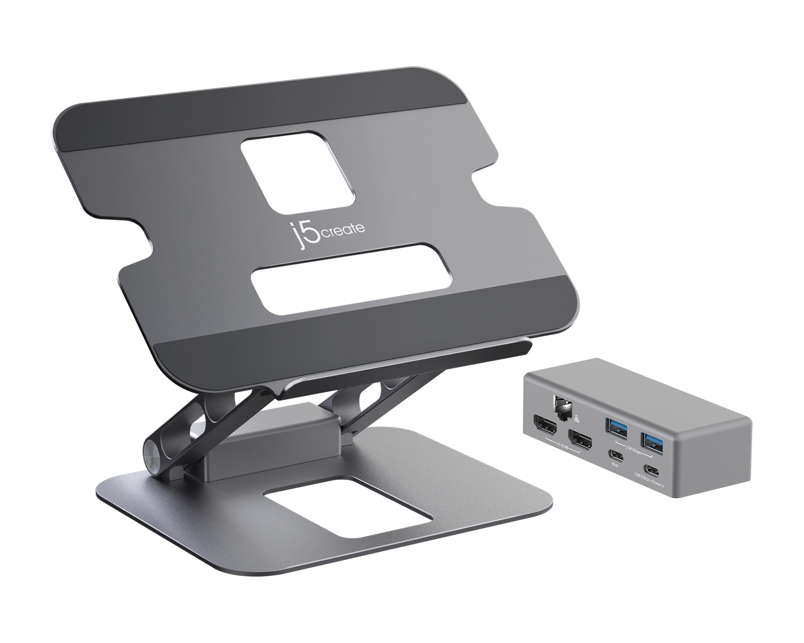 j5create Adjustable Laptop Stand in Aluminum with Dual HDMI 4K USB