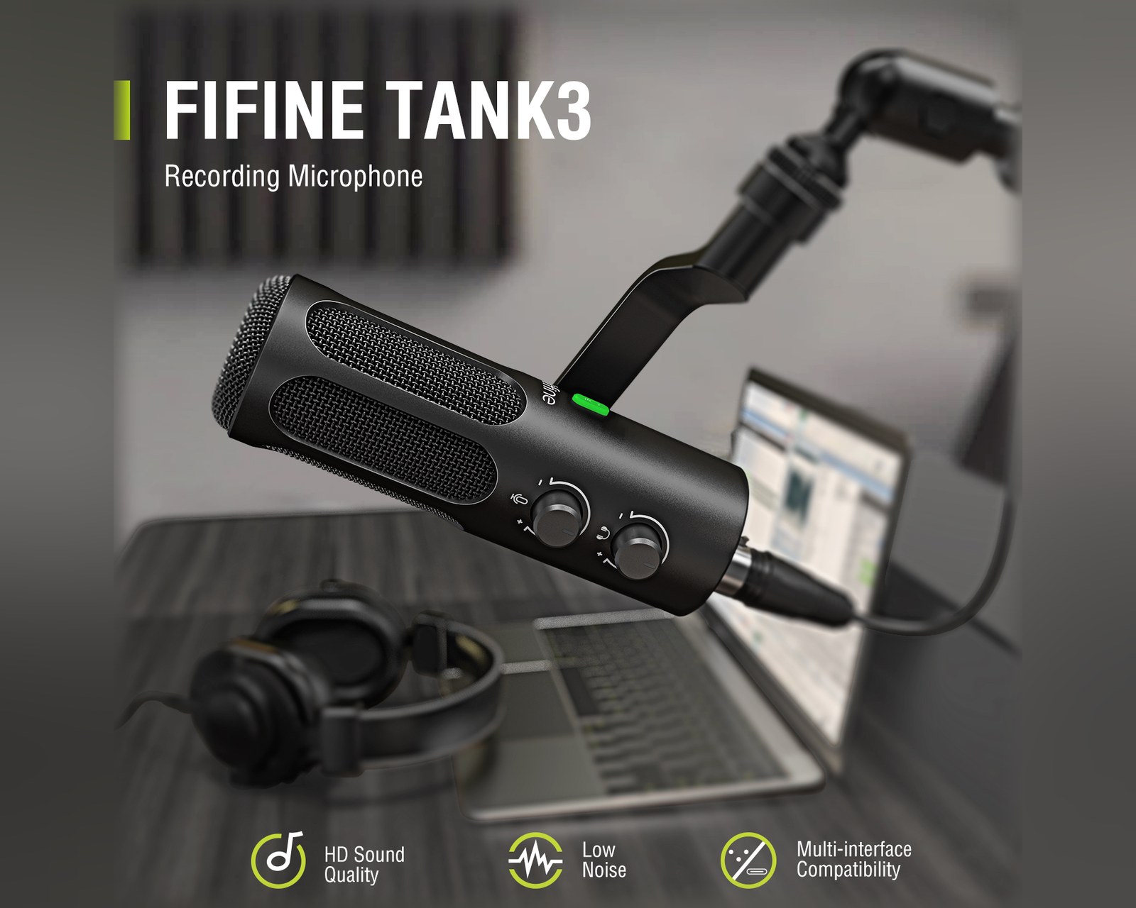 Fifine Tank3 USB / XLR Microphone - Dynamic Mic - Black - us
