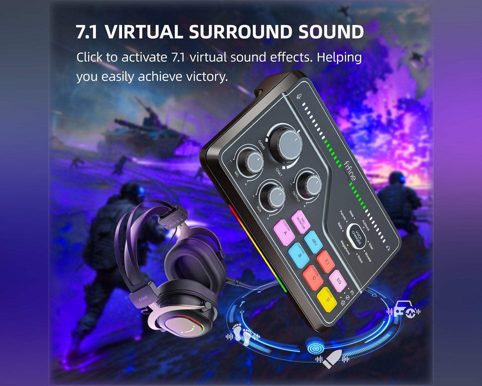 Fifine AmpliGame SC8 Audio Mixer - Black - us.MaxGaming.com