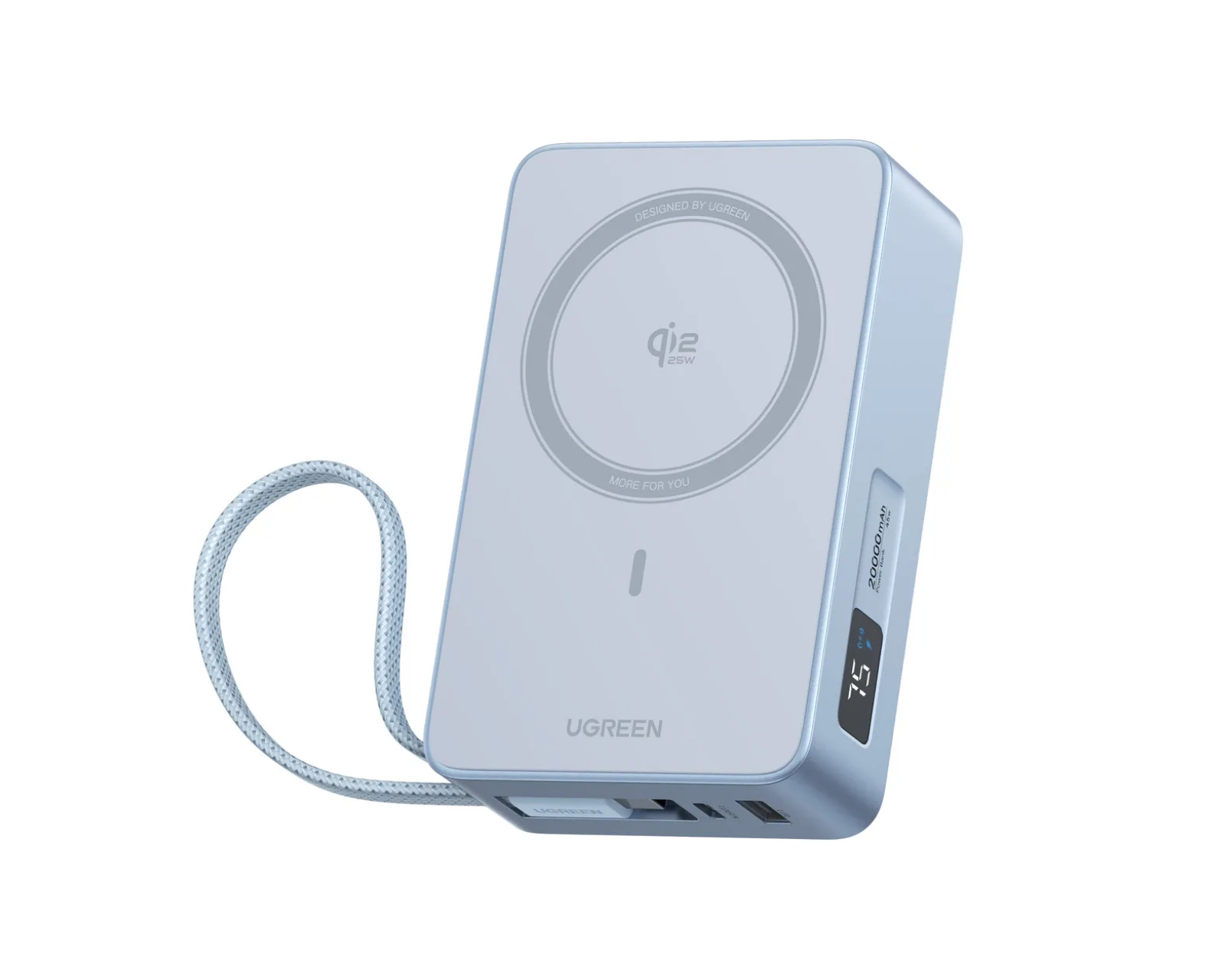 UGREEN MagFlow Qi2.2 25W 20000mAh Power Bank with Retractable