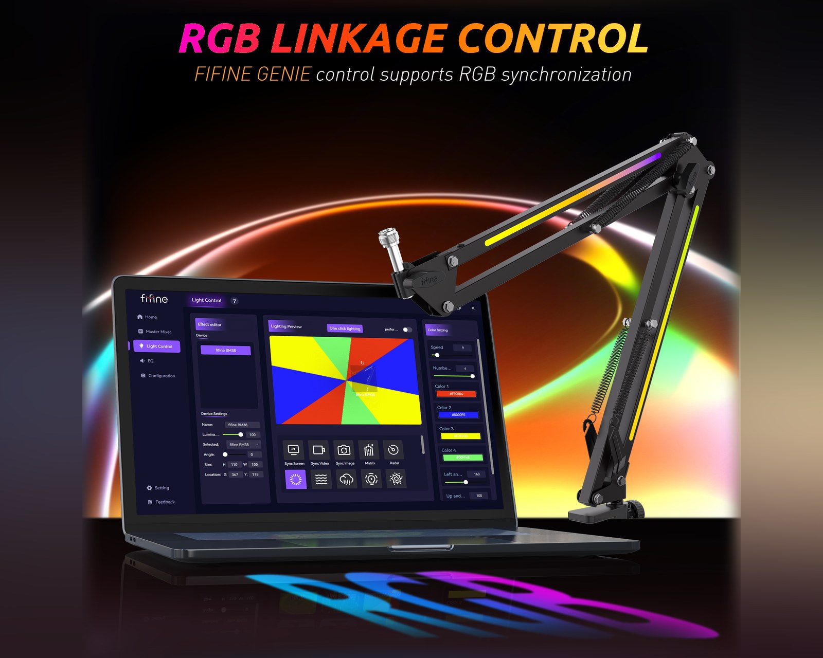 Fifine RGB Metal Microphone Boom Arm - Black - us.MaxGaming.com