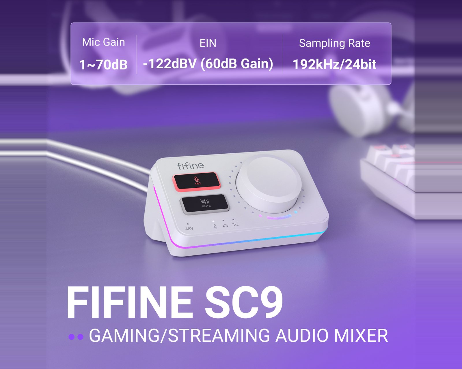 Fifine AmpliGame SC9 Audio Mixer - White - us.MaxGaming.com