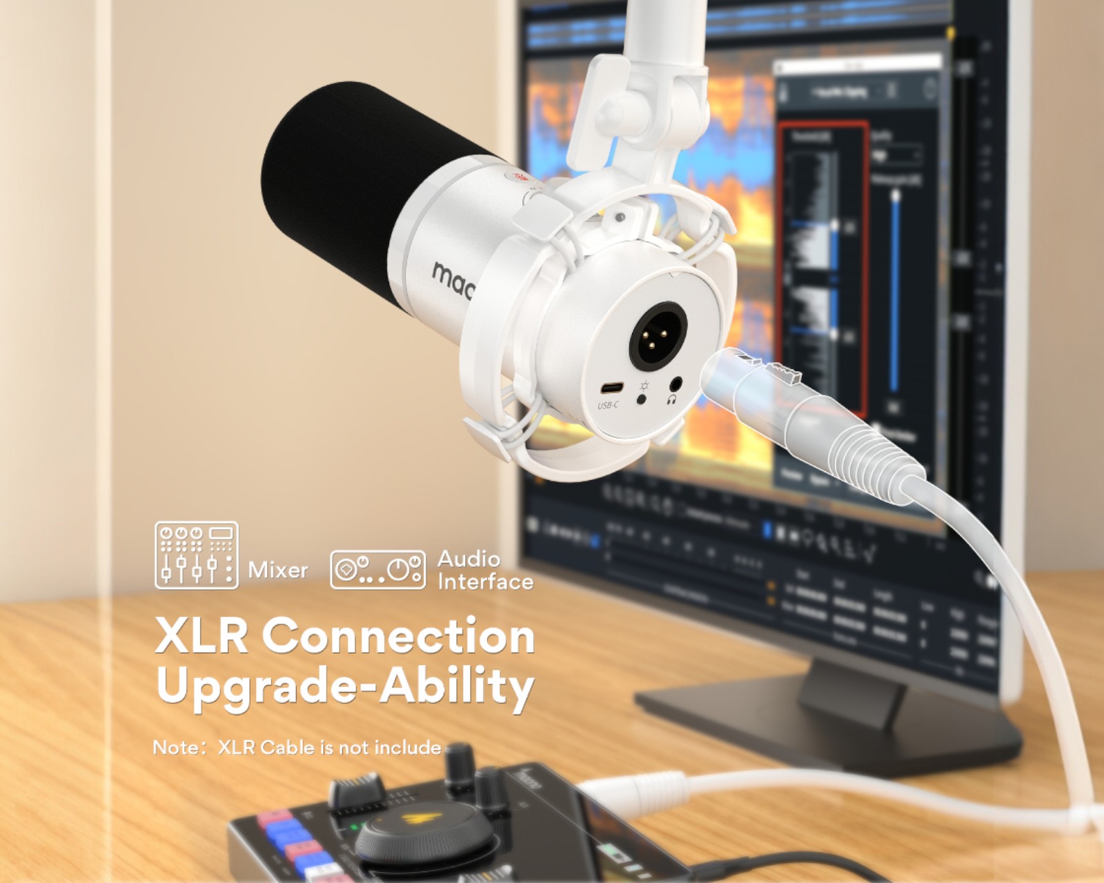 Maono USB/XLR Microphone Set - Dynamic Microphone - White - us