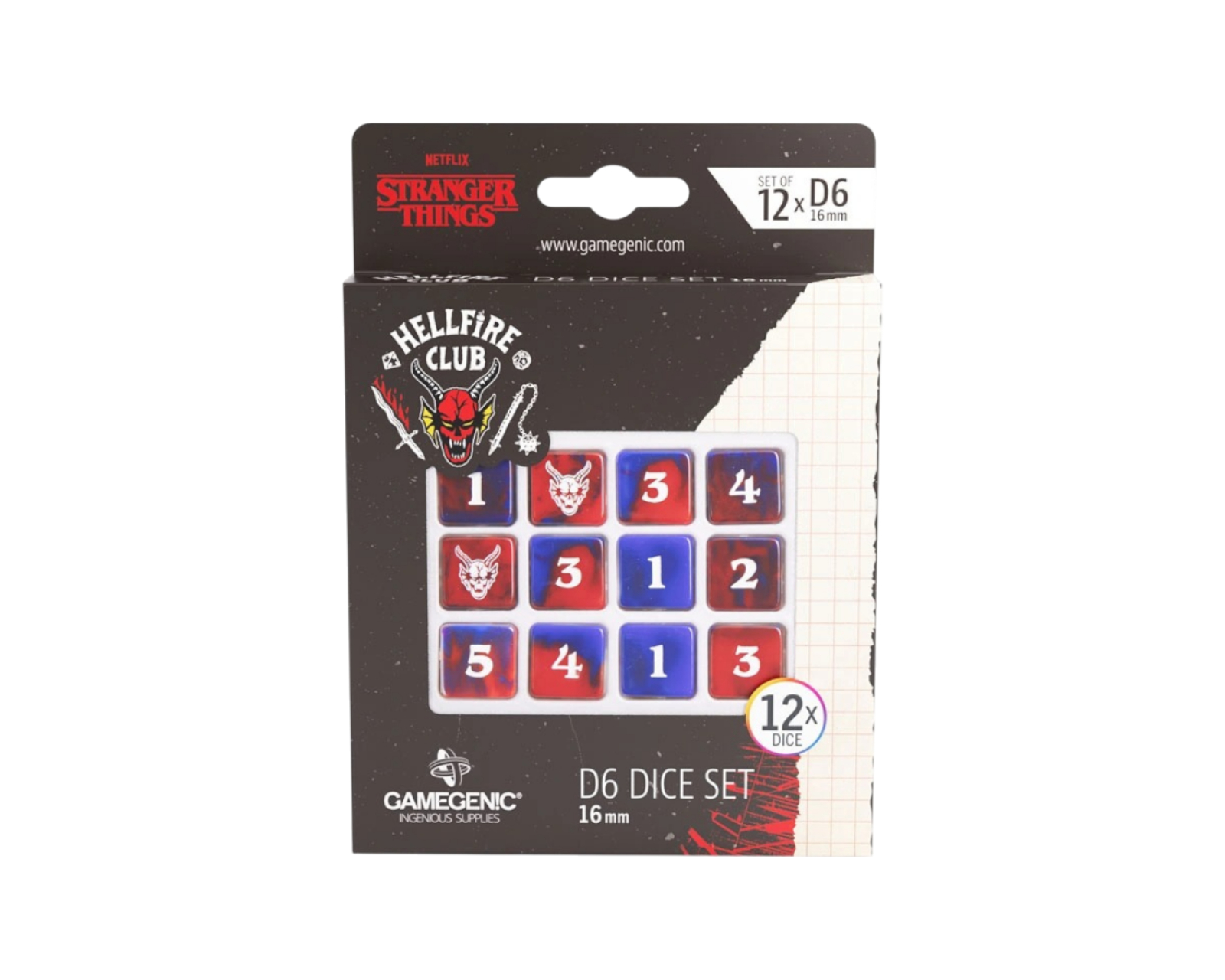 Hellfire Club D6 Dice Set 16mm (12 pcs) - us.MaxGaming.com