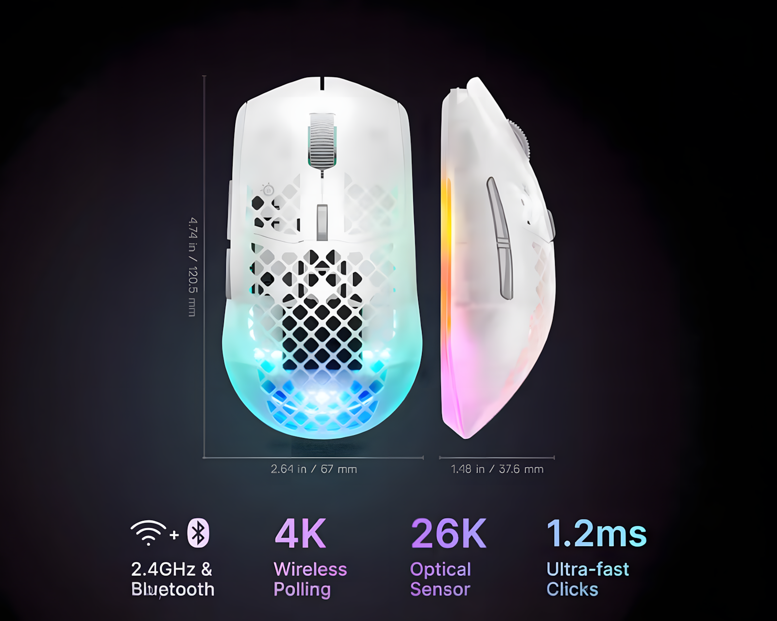 SteelSeries Aerox 3 Gen 2 Wireless Gaming Mouse - Ghost - us
