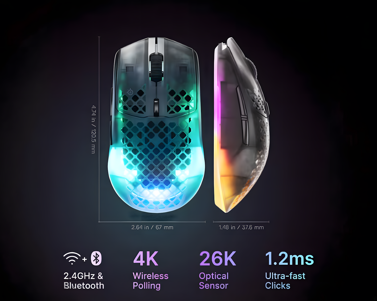 SteelSeries Aerox 3 Gen 2 Wireless Gaming Mouse - Shadow - us