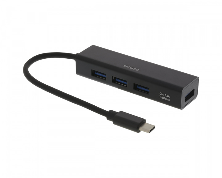 Deltaco USB-C Mini Hub 4xUSB-A Ports - Black