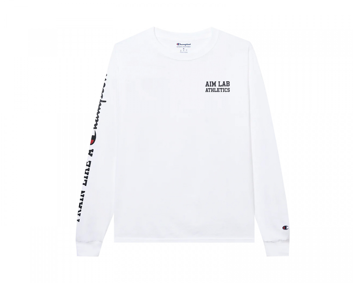 Champion white long sleeve sales shirt